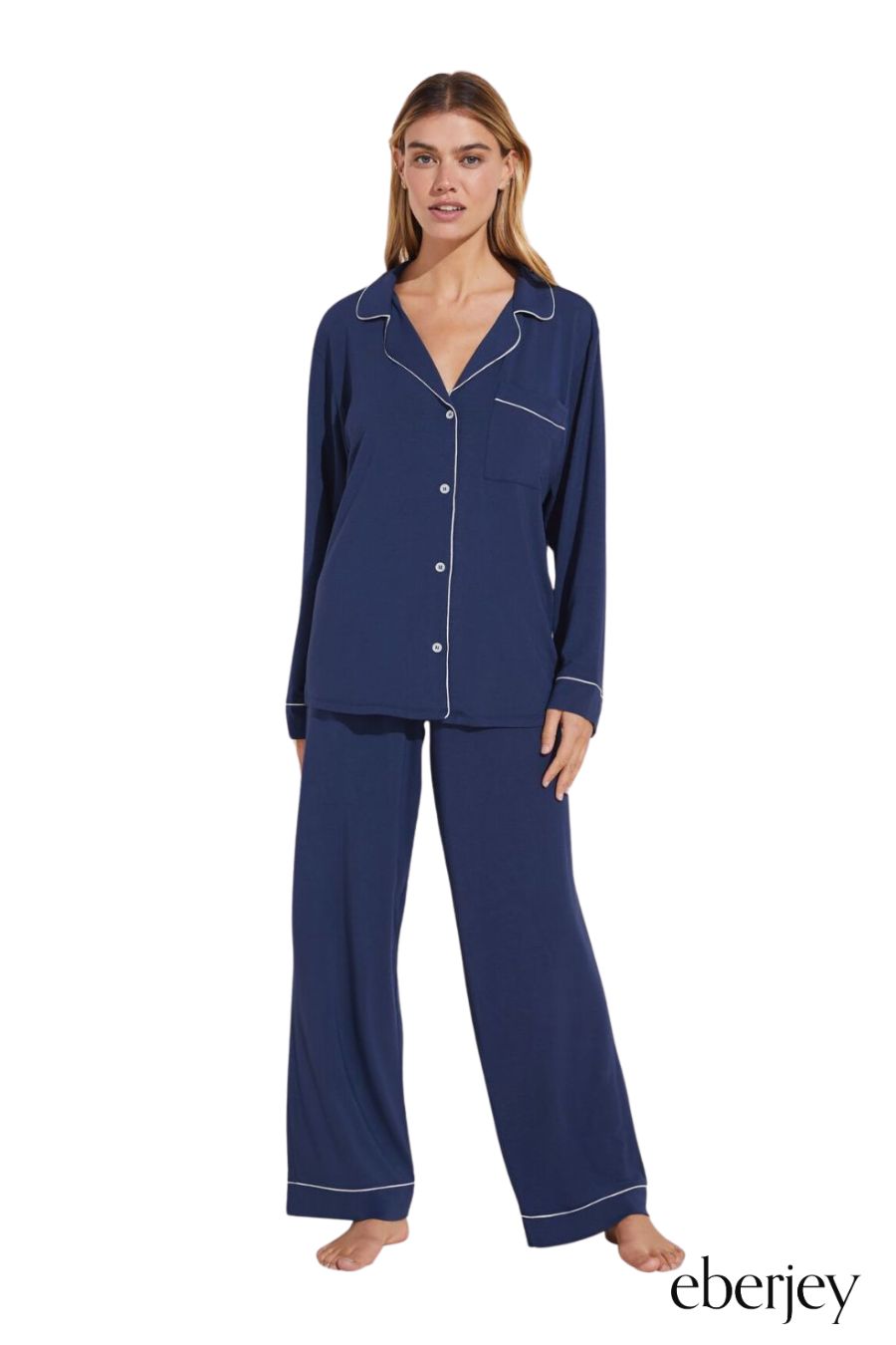 Gisele TENCEL™ Modal Long PJ Set in Navy/Ivory