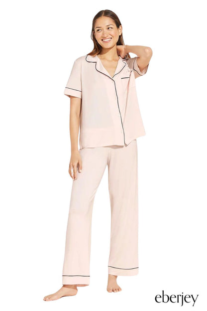 Gisele TENCEL™ Modal Short Sleeve & Pant PJ Set in Sorbet Pink/Black