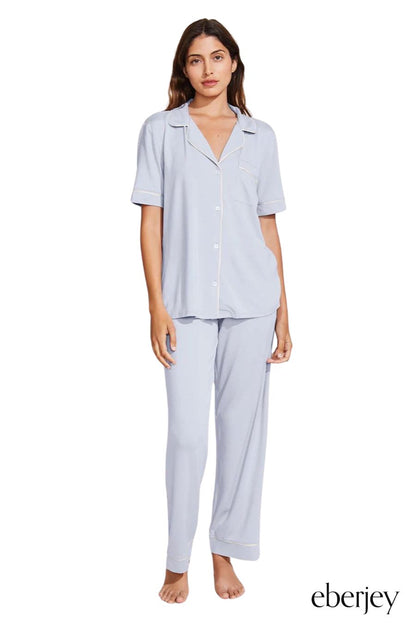 Gisele TENCEL™ Modal Short Sleeve & Pant PJ Set in Ice Blue/Ivory