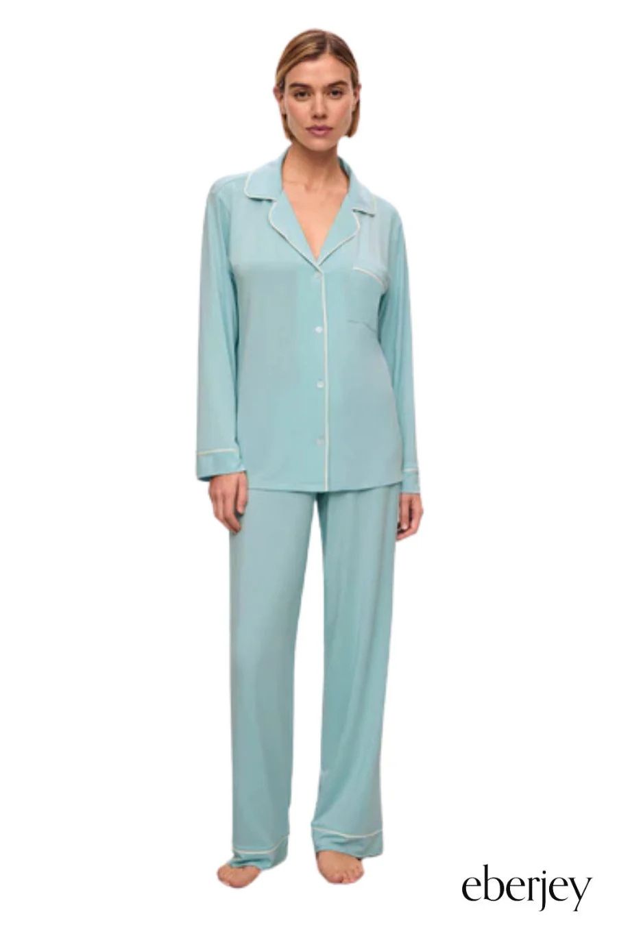 Gisele TENCEL™ Modal Long PJ Set in Canal Blue/Ivory