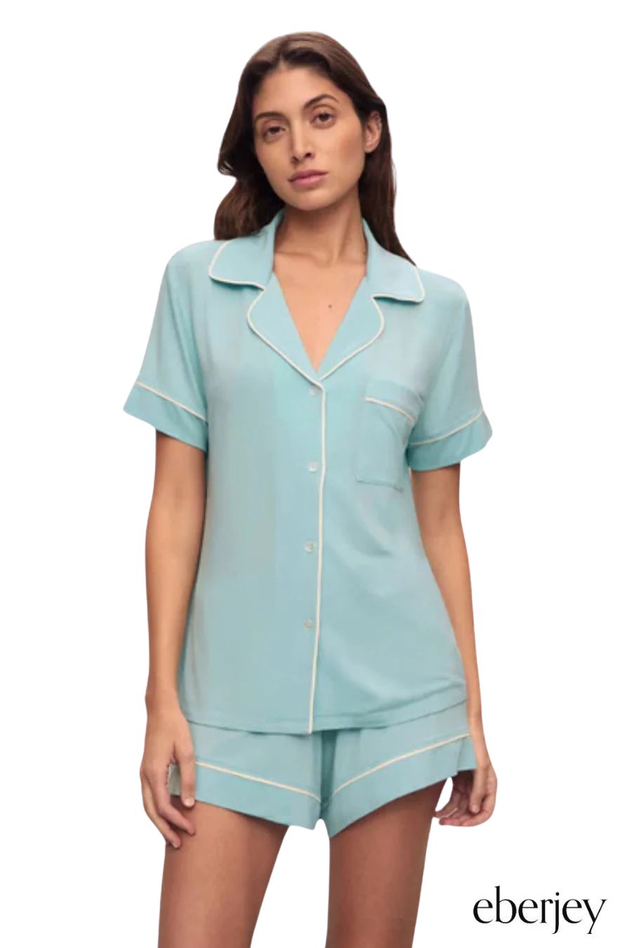 Gisele TENCEL™ Modal Relaxed Short PJ Set in Canal Blue/Ivory