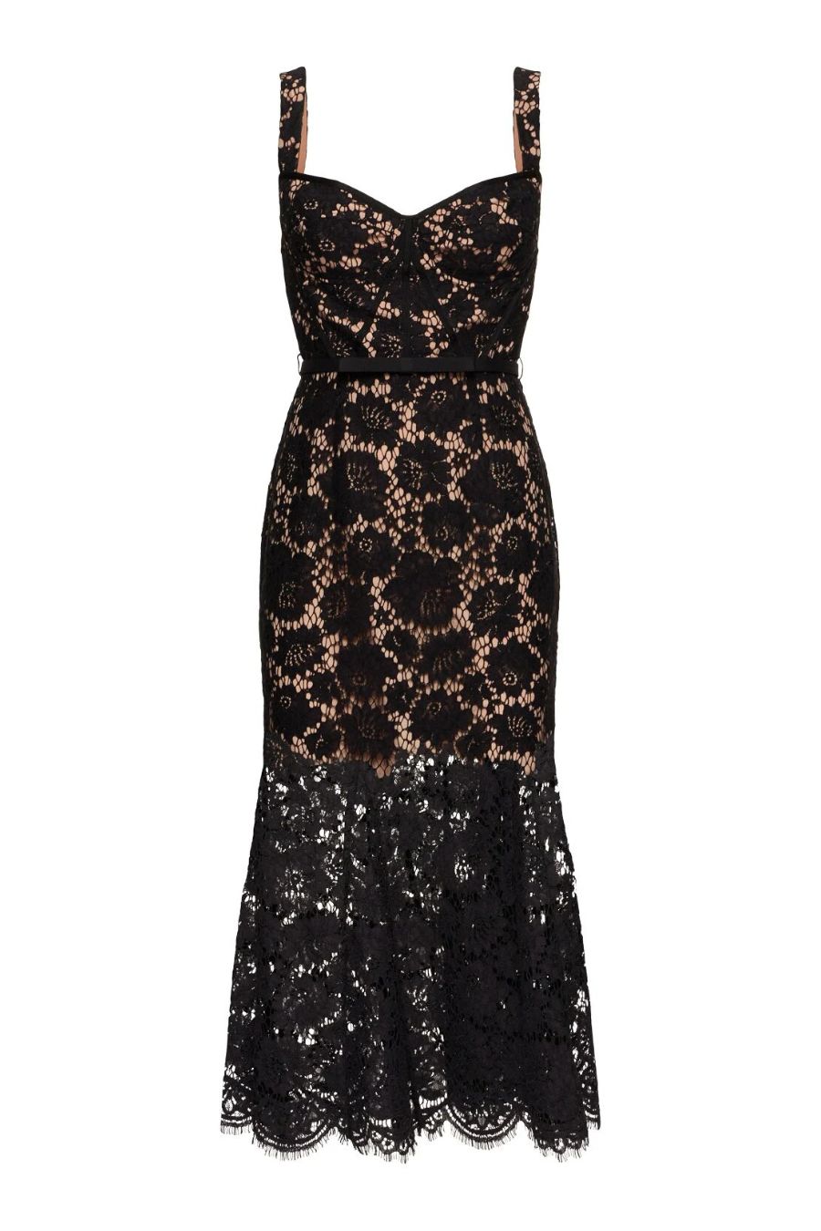 Black Fine Lace Midi Dress