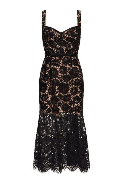 Black Fine Lace Midi Dress
