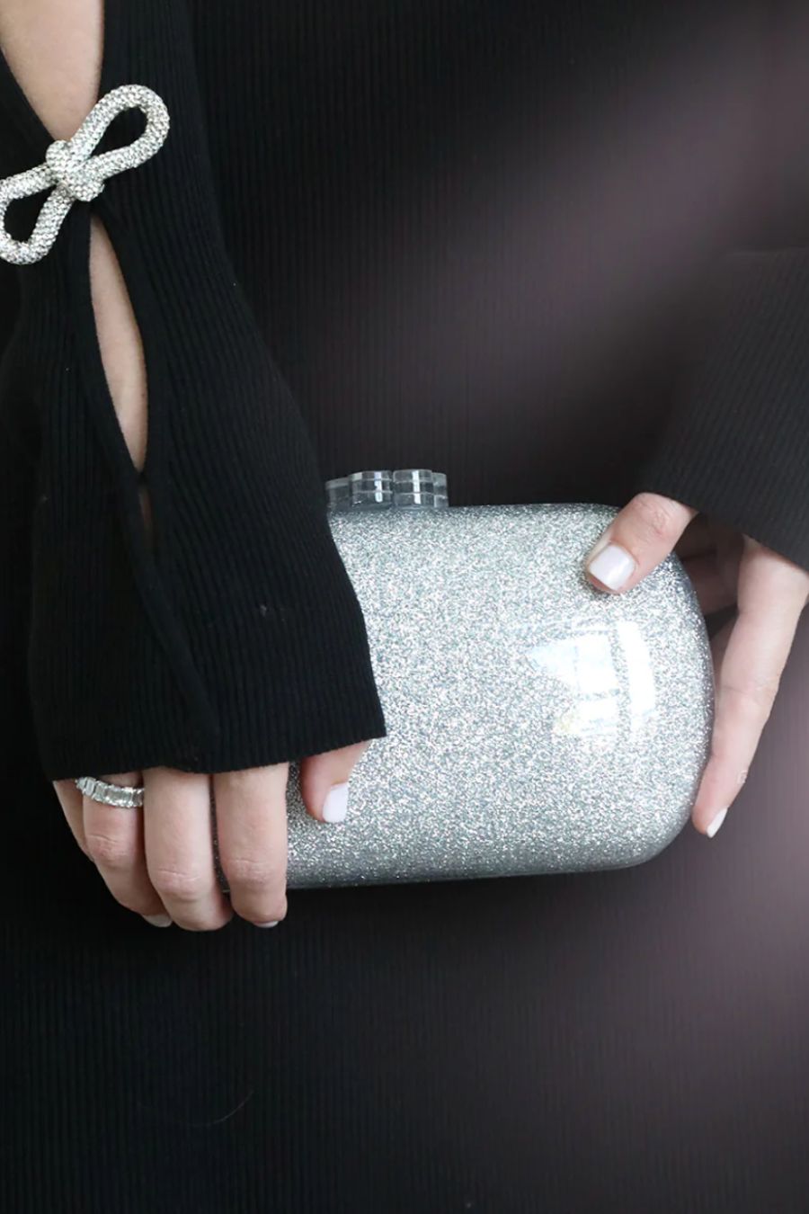 Glitter Minaudière Clutch in Silver