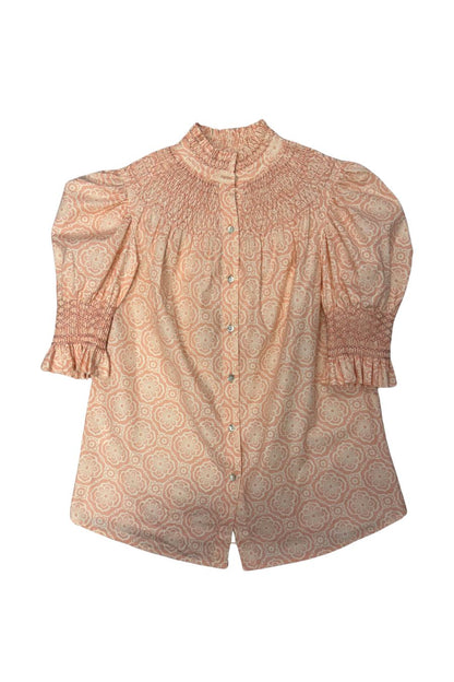 Amelia Short Sleeve Blouse in Pink/Ivory