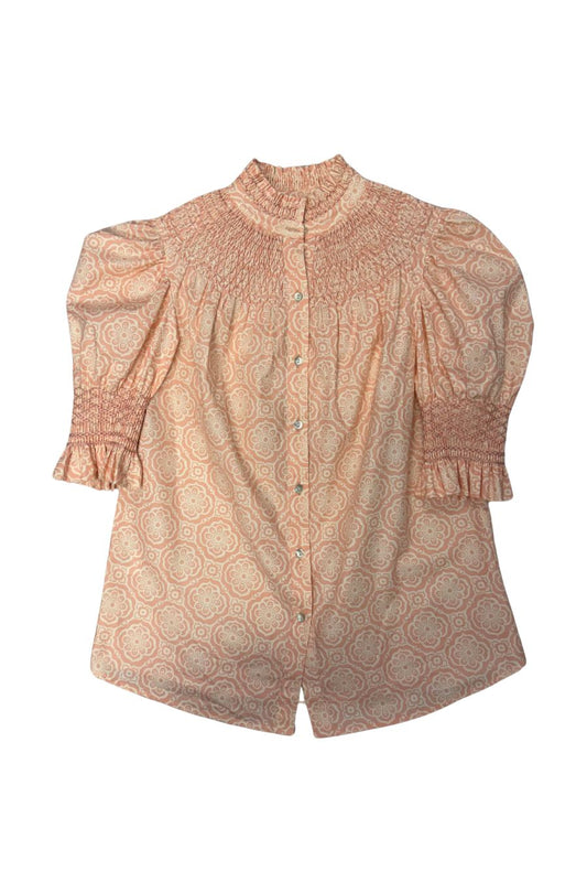 Amelia Short Sleeve Blouse in Pink/Ivory