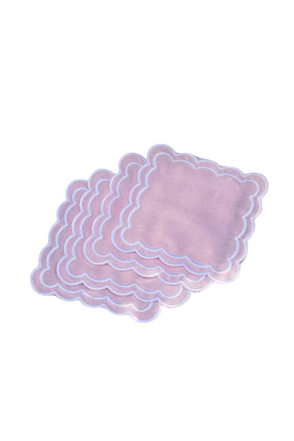 Scalloped Cocktail Napkins Pink, Set of 4
