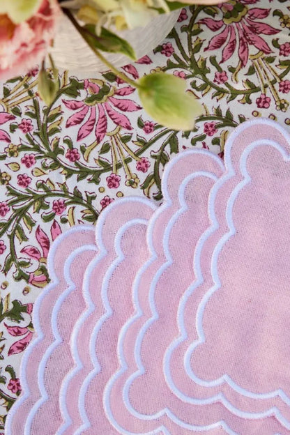 Scalloped Cocktail Napkins Pink, Set of 4