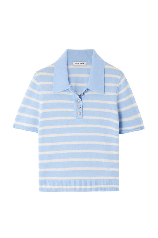 Brandt Striped Cashmere Polo in Bluebell/Ivory