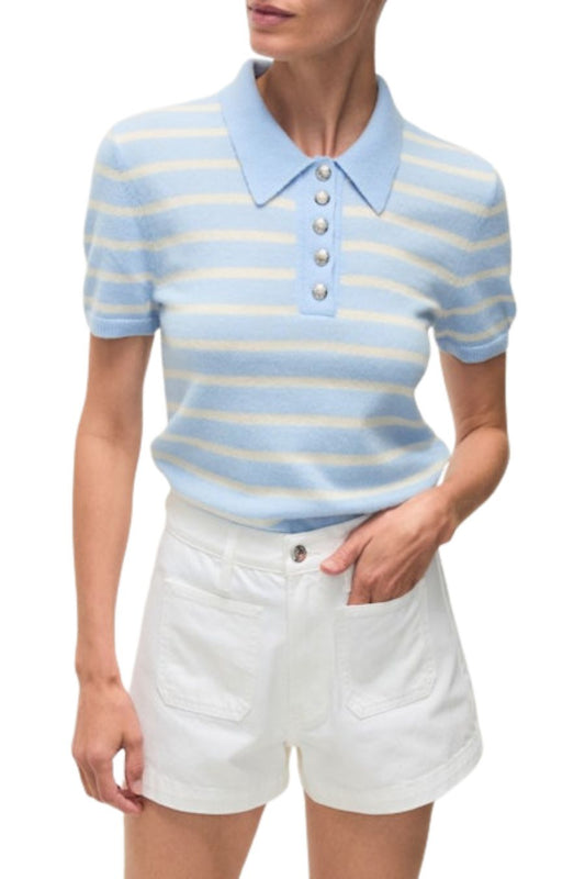 Brandt Striped Cashmere Polo in Bluebell/Ivory