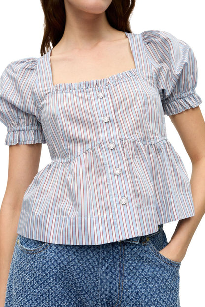 Candy Striped Blouse in Soft Chambray