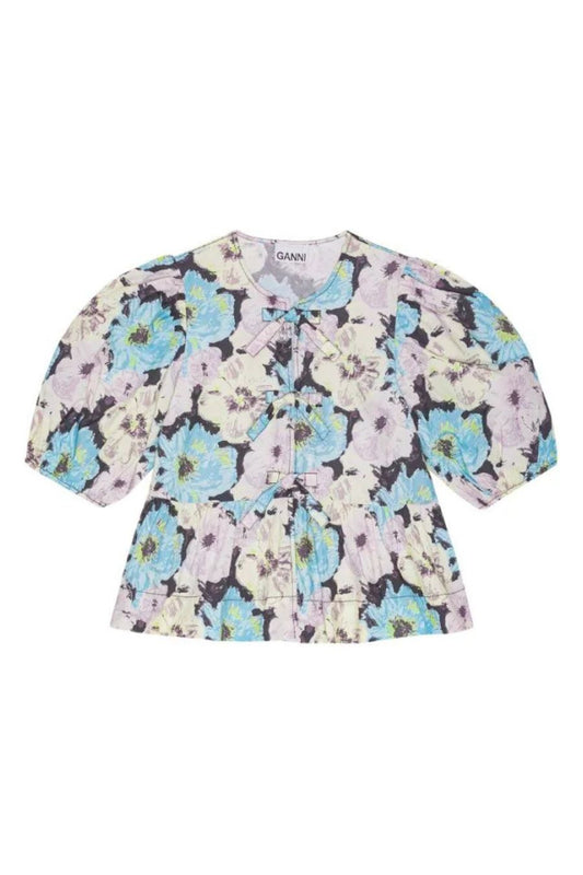 Peplum Tie Blouse in Multicolor