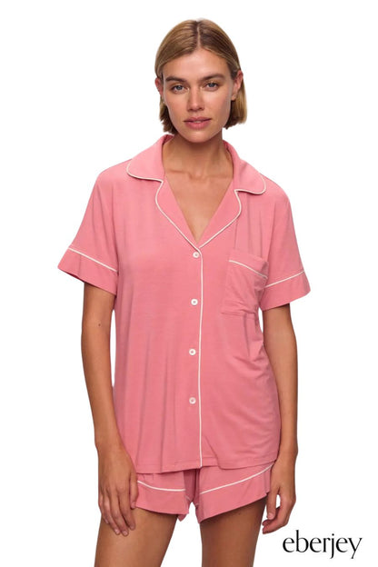 Gisele TENCEL™ Modal Relaxed Short PJ Set in Sunkissed Coral/Ivory
