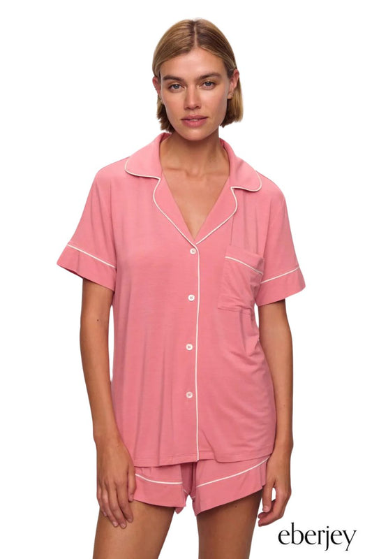 Gisele TENCEL™ Modal Relaxed Short PJ Set in Sunkissed Coral/Ivory