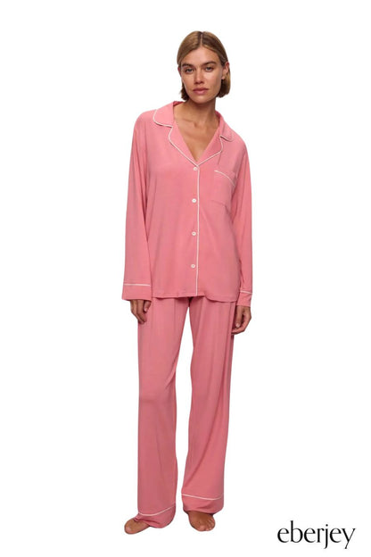 Gisele TENCEL™ Modal Long PJ Set in Sunkissed Coral/Ivory