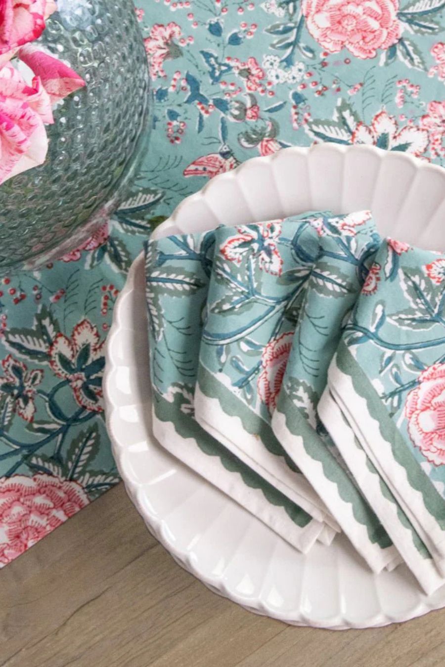 Butterfly Garden Aqua & Rose Napkin | Set of 4