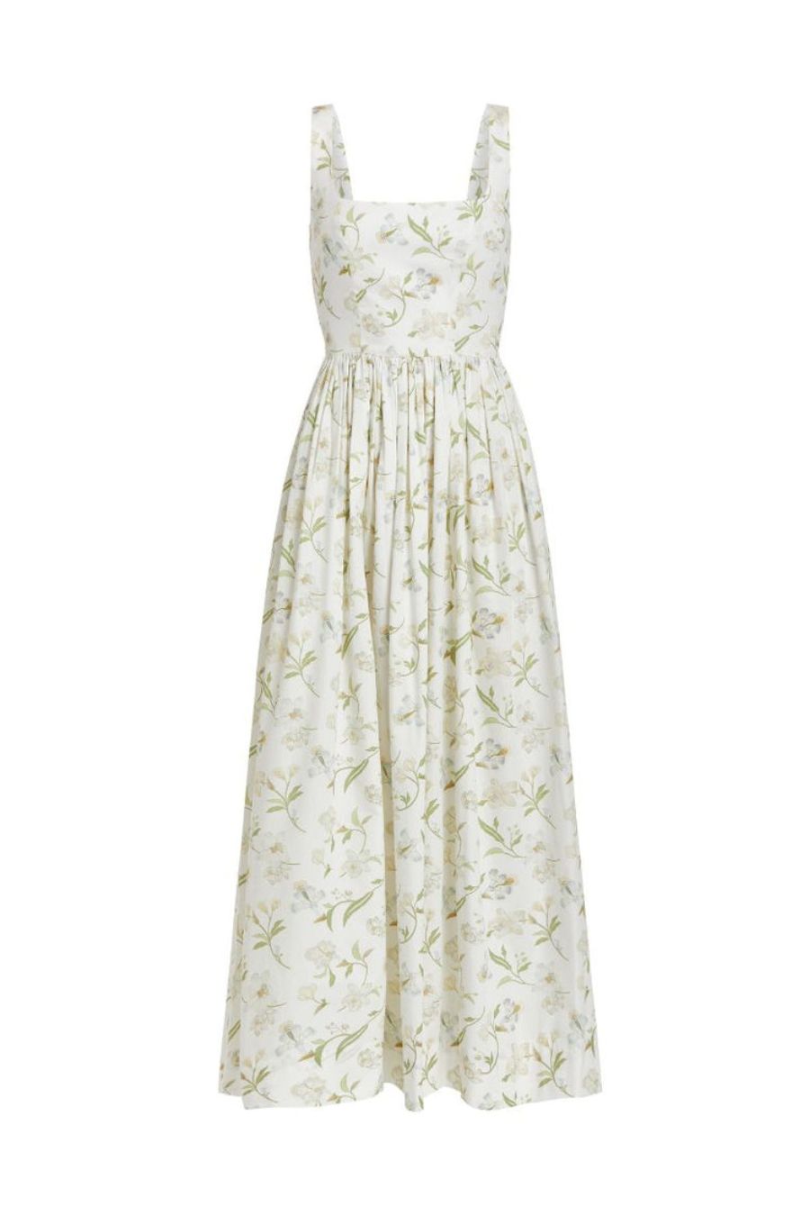 Scoop Neck Dress in White Hibiscus