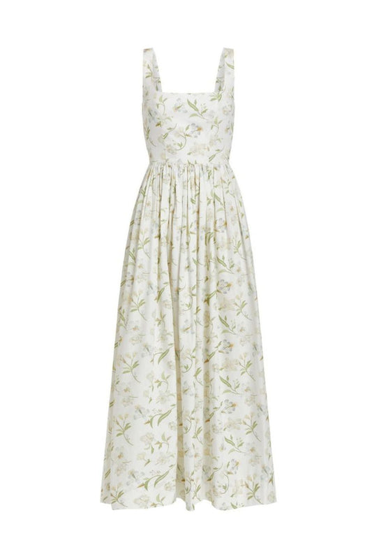 Scoop Neck Dress in White Hibiscus