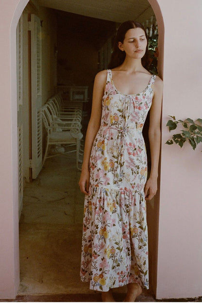 Double Drawstring Dress in Multi Floral