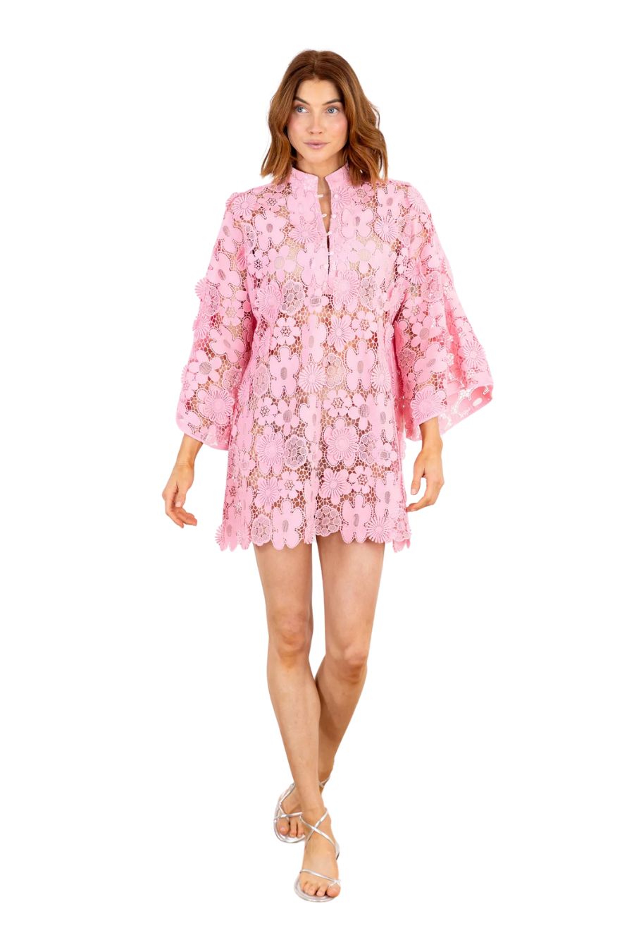 Pink Retro Lace Mini Caftan