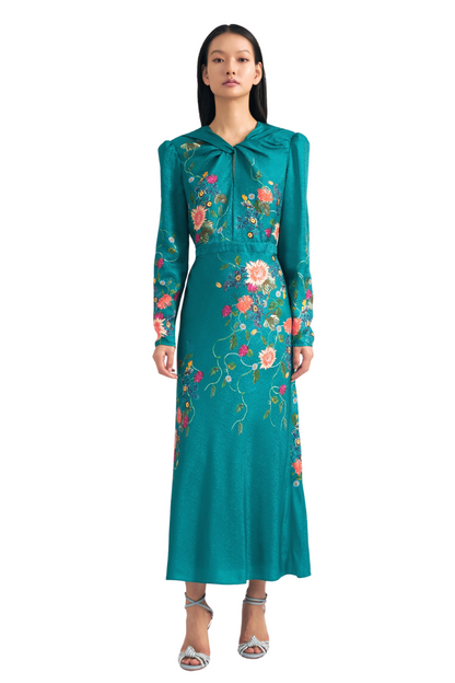 Claudia Midi Dress in Peacock Flori Print