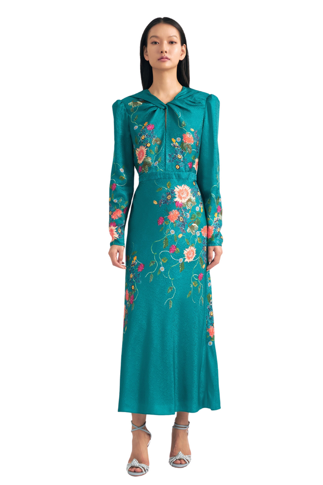 Claudia Midi Dress in Peacock Fiori Print