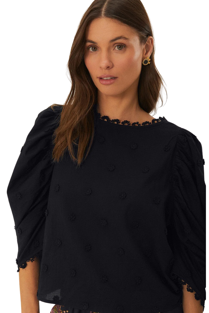 Black 3d Flowers Blouse