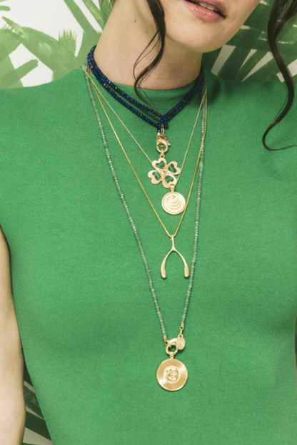 Double Wrap Diamond Cut Beaded Necklace in Lapis