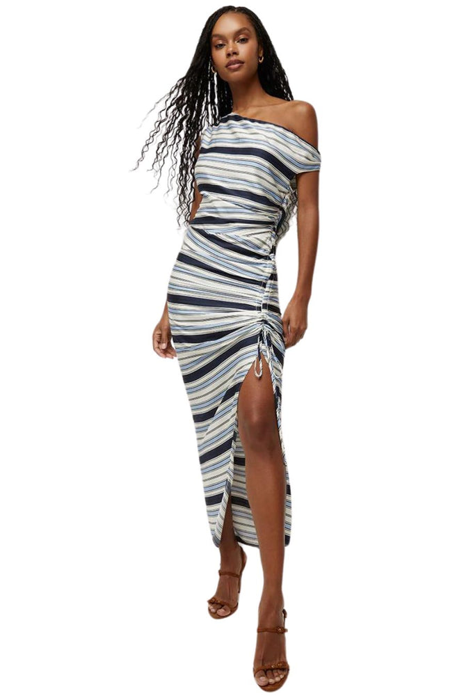 Kadie Striped Stretch Silk Dress in Blue Multi