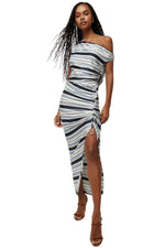 Kadie Striped Stretch Silk Dress in Blue Multi