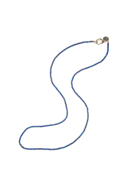 Double Wrap Diamond Cut Beaded Necklace in Lapis