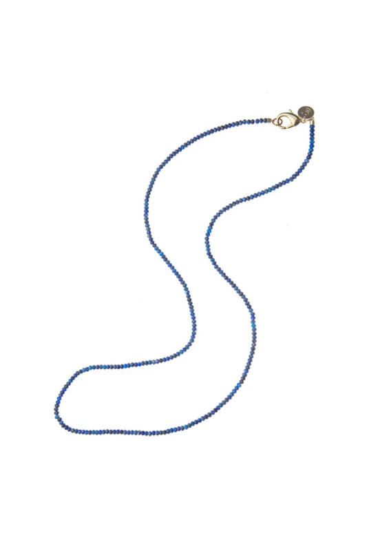 Double Wrap Diamond Cut Beaded Necklace in Lapis