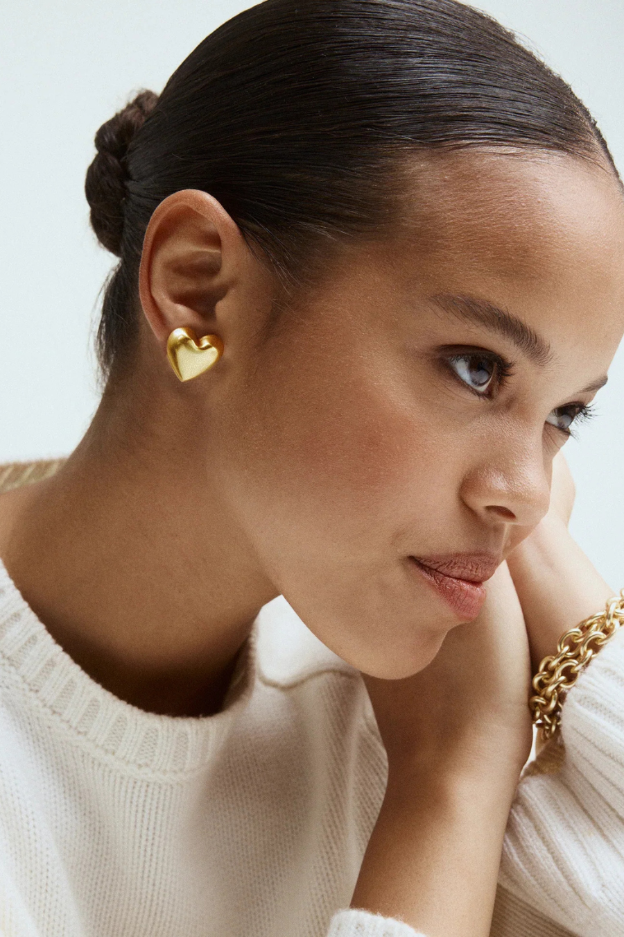 The Puffy Heart Gold Stud Earrings