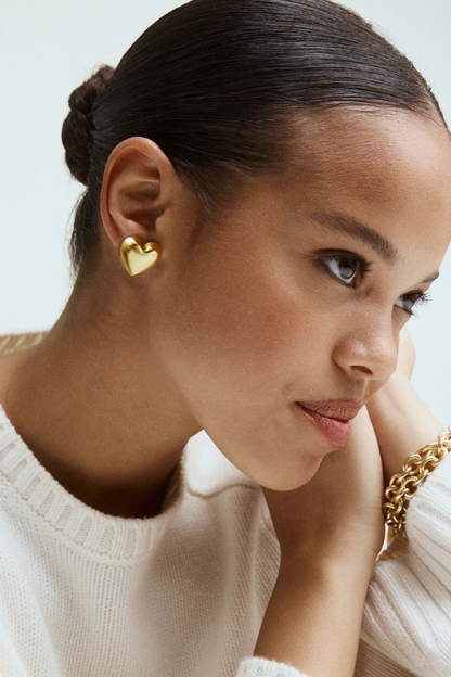The Puffy Heart Gold Stud Earrings