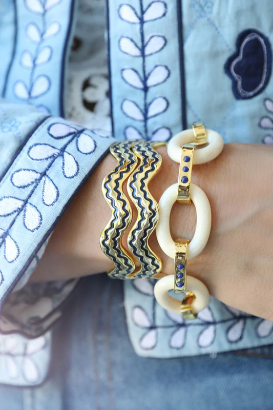 Stacking Squiggle Cuff in Navy