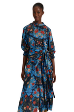 Blue Arabesque Floral Midi Dress