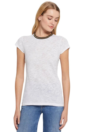 Metallic Tipped Ringer Tee in White