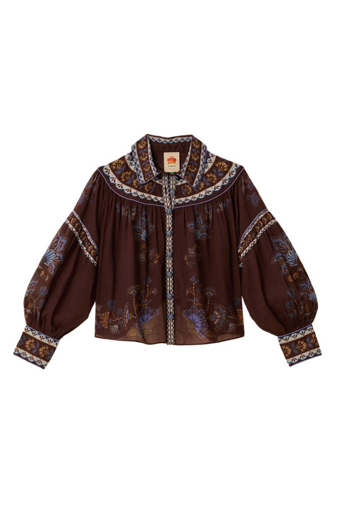 Brown Embroidered Garden Blouse