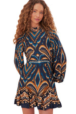 Blue Pineapple Ikat Lenzing™ Ecovero™ Viscose Mini Dress