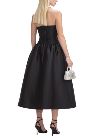 Black Taffeta Contrast Bow Midi Dress