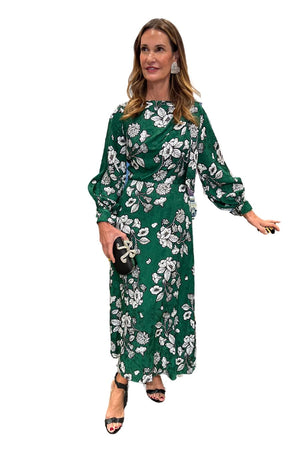 Glass Flower Emerald Marina Tie Shoulder Dress with Sleeves