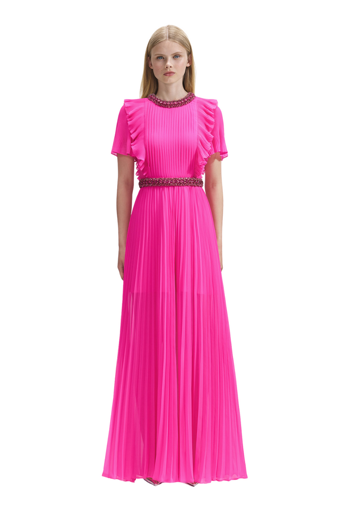 Chiffon Diamante Maxi Dress in Pink