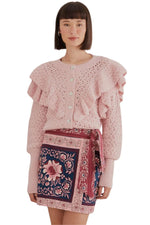 Pink Flower Texture Knit Cardigan