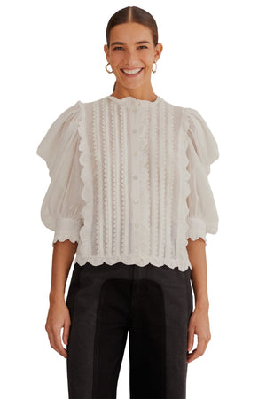 Off-White Short Sleeve Pleated Blouse