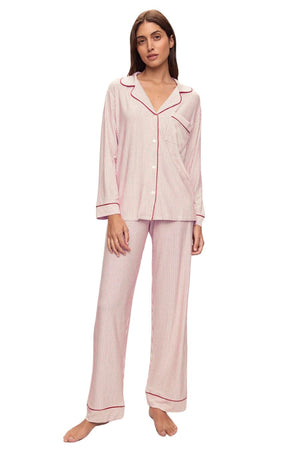 Gisele Printed TENCEL™ Modal Long PJ Set Duo Stripe Haute Red/Haute Red