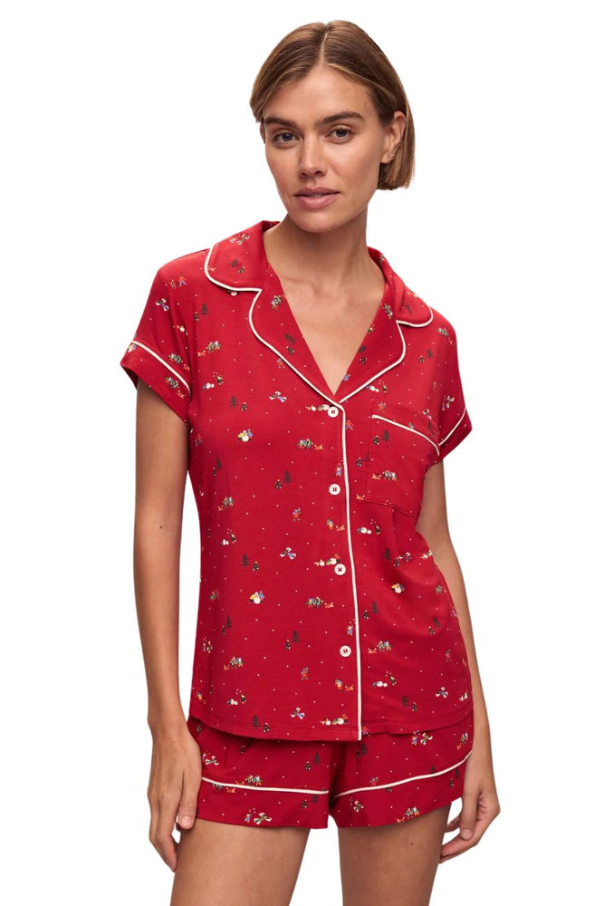 Gisele Printed TENCEL™ Modal Shortie Short PJ Set Winter Wonderland Haute Red/Ivory