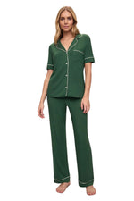 Gisele TENCEL™ Modal Short Sleeve & Pant PJ Set in Forest Green/Ivory