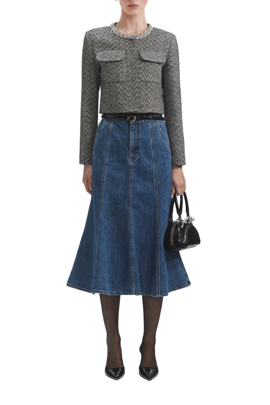 Black Herringbone Embellished Jacket