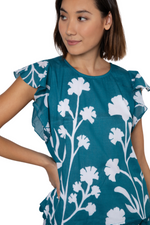 Sleeveless Frill Top with Majorelle in Petrol Blue