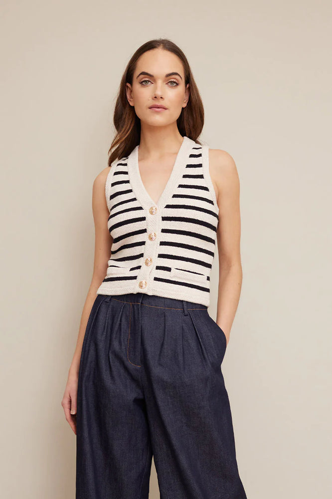 Phoebia Top in Ivory with Black Stripes